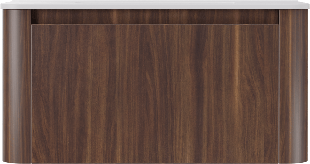 Storke Soft hängendes Möbelstück Set: 100 x 46 cm, Nussbaum, mit Kera Soft Einzelwaschtisch Keramik Weiβ matt