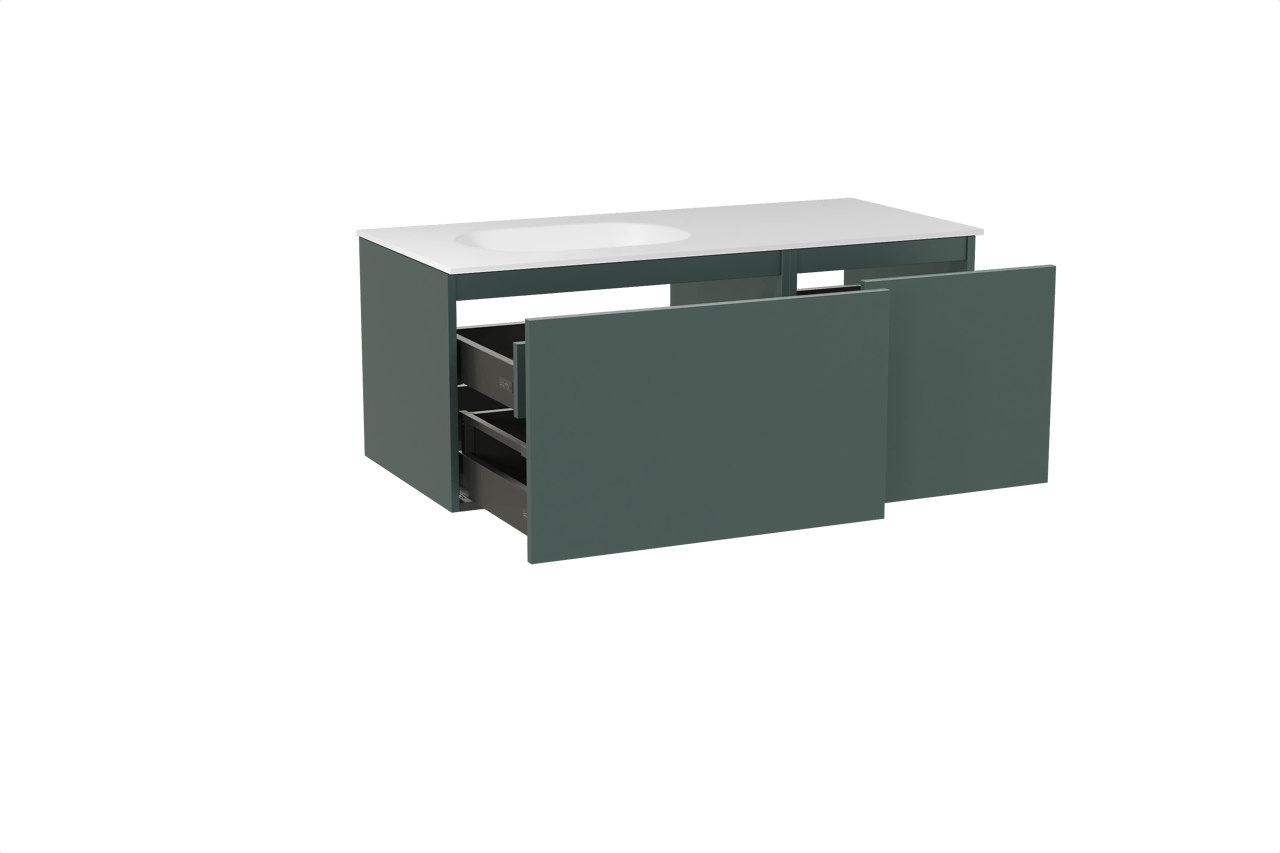 Balmani Sfera hängendes Möbelstück Set: 120 x 55 cm, Forest, mit Tablo Oval Waschtisch links, Solid Surface Weiß matt