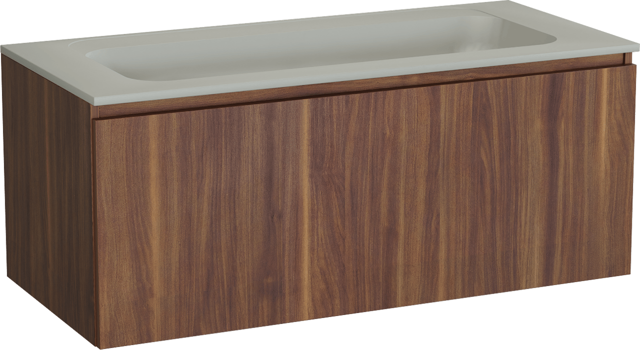 Balmani Sfera by Lucida meuble salle de bains suspendu 120 x 55 cm noyer américain avec Tablo Strada lavabo simple pour 2 trous de robinet en marbre composite soie grise