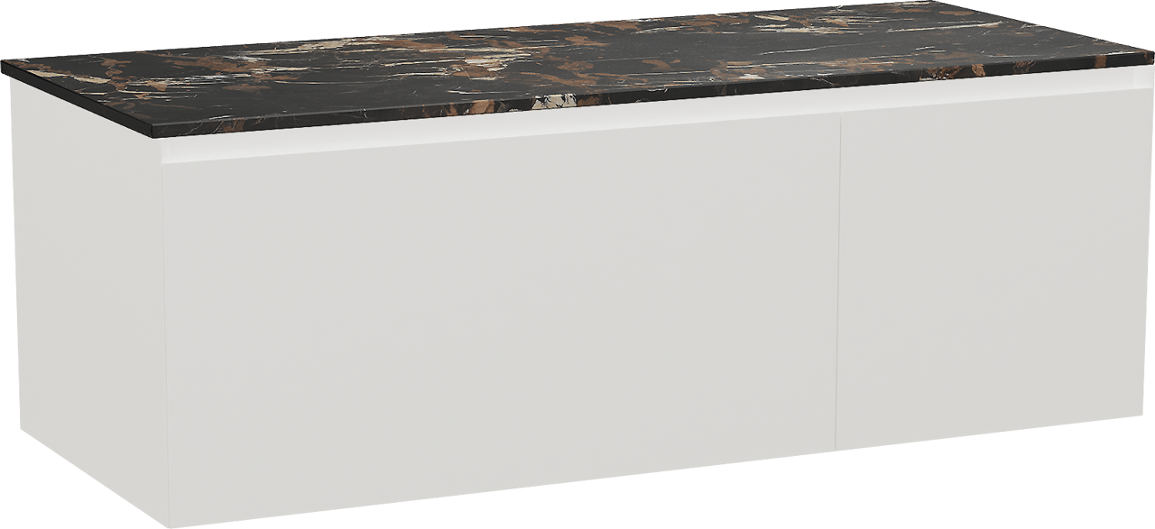 Balmani Idra meuble salle de bains suspendu 135 x 55 cm blanc mat avec Stretto tablette simple ou double en marbre portoro gold