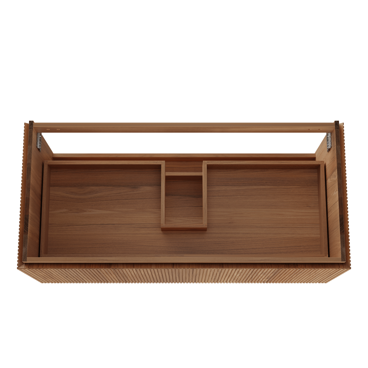 Balmani Eclips hängendes möbelstück Waschtischunterschränke 120 x 55 cm Teak 2 Schubladen Vert. Sym. Rippe