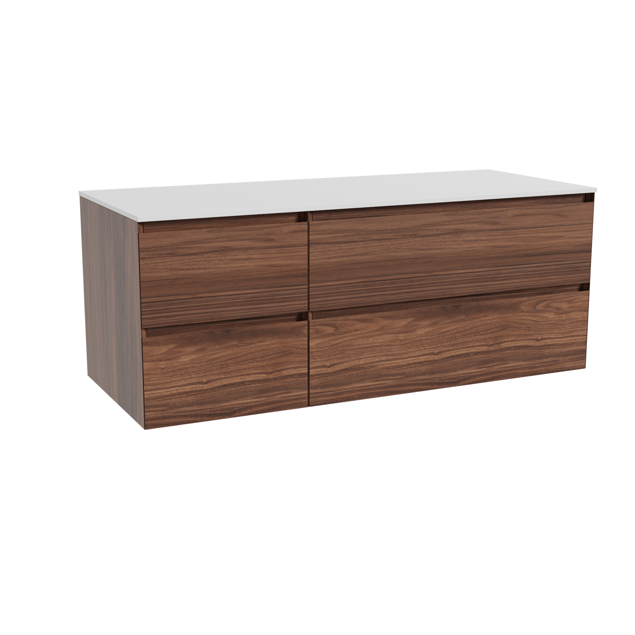 Balmani Mitra meuble salle de bains suspendu 135 x 55 cm noyer avec Stretto tablette simple ou double en solid surface blanc mat