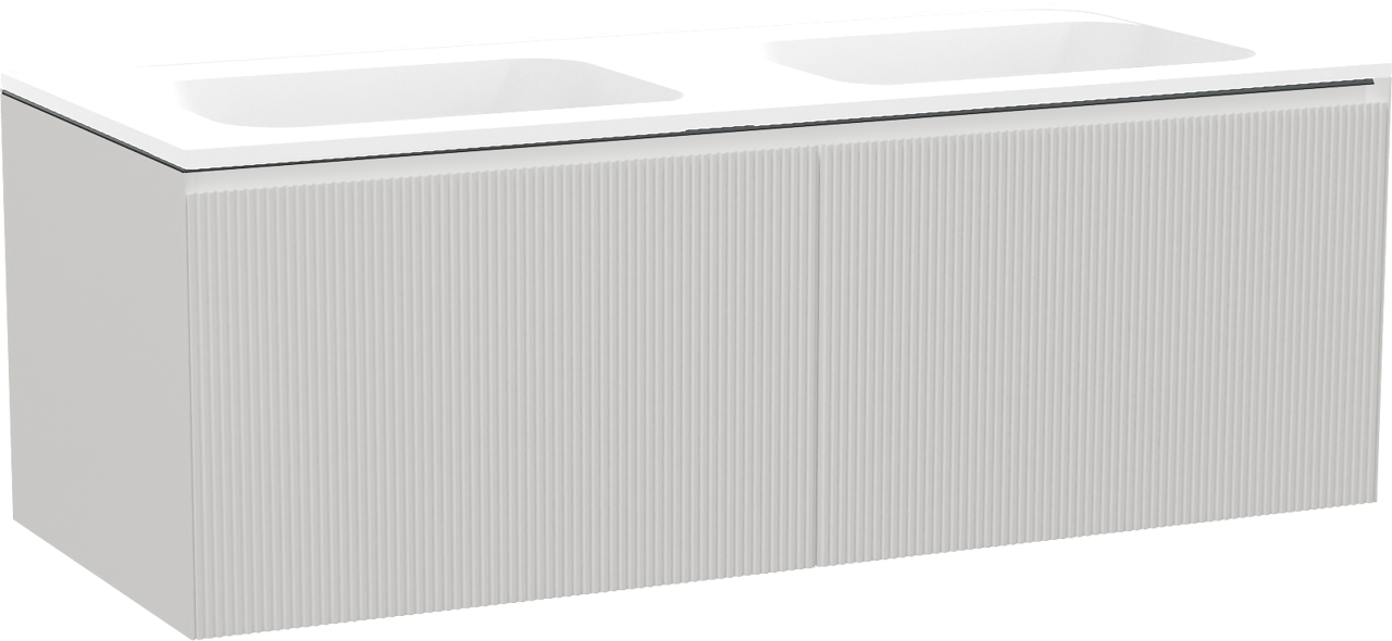 Balmani Fila meuble salle de bains suspendu 135 x 55 cm blanc mat avec Tablo Strada double vasque en marbre composite blanc mat, Nervure droite symétrique verticale