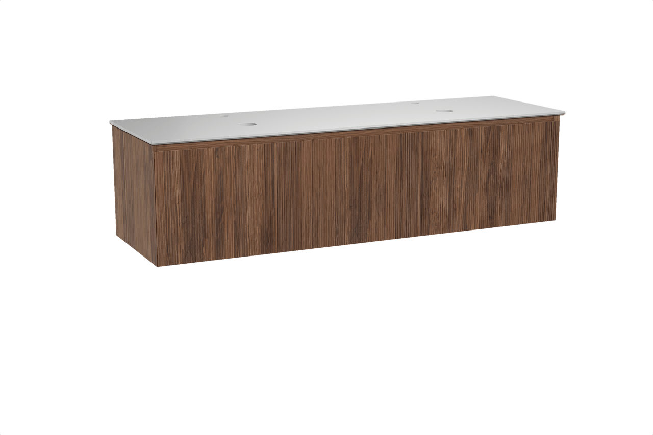 Balmani Fila meuble salle de bains suspendu 180 x 55 cm noyer avec Facetta tablette double en solid surface blanc mat, Nervure droite symétrique verticale