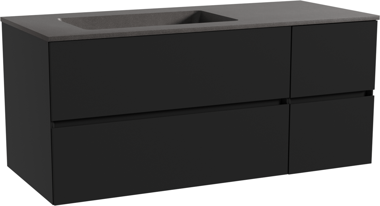 Storke Edge hängendes Möbelstück Set: 120 x 52 cm, Schwarz matt, mit Scuro Waschtisch links, Quarz Schwarz matt