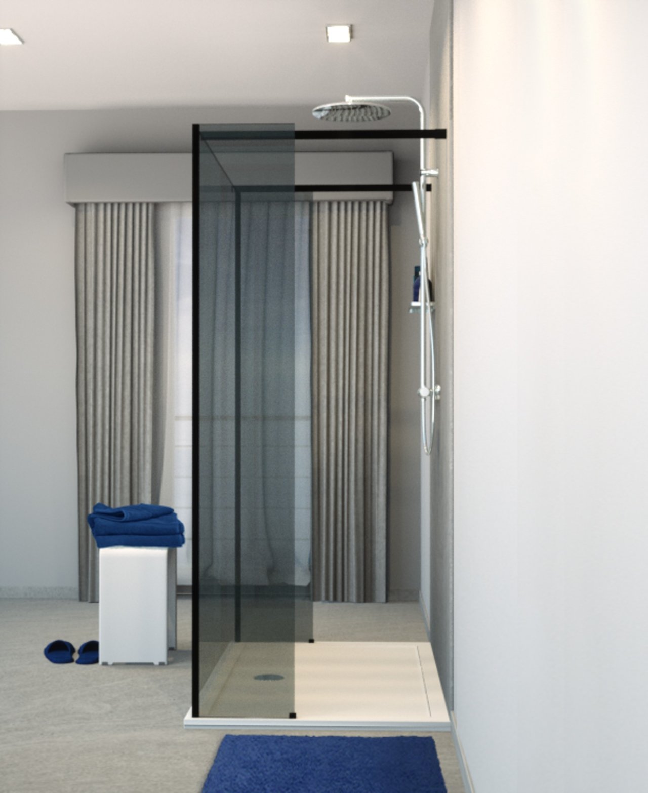 Balmani Modular Walk-In-Dusche mit freistehender Wand und fixiertem Paneel 120 x 200 cm, Rauchglas , Profil schwarz matt