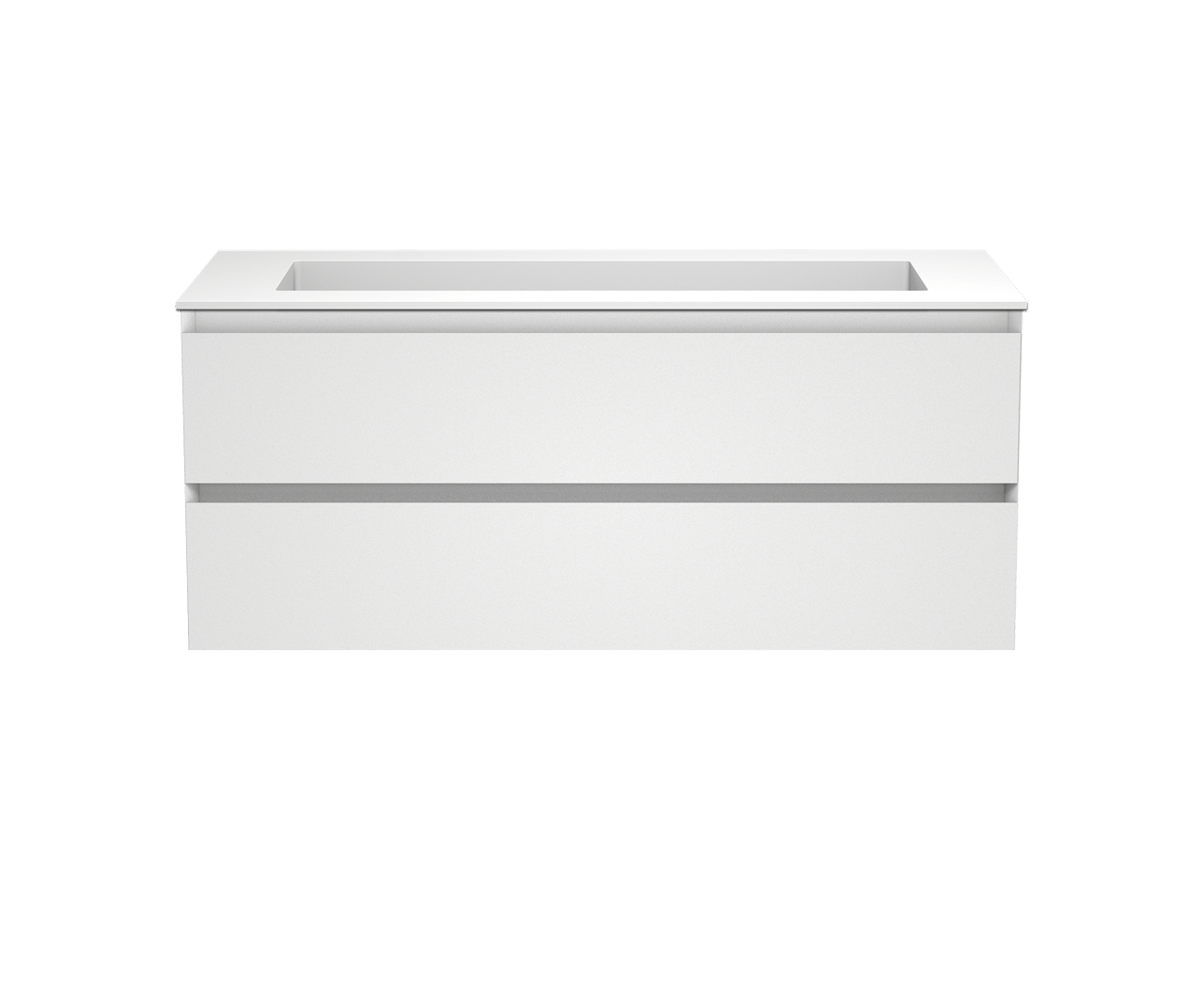 Balmani Mitra zwevend badkamermeubel 120 x 55 cm mat wit met Tablo Stretto enkele wastafel voor 2 kraangaten in solid surface mat wit