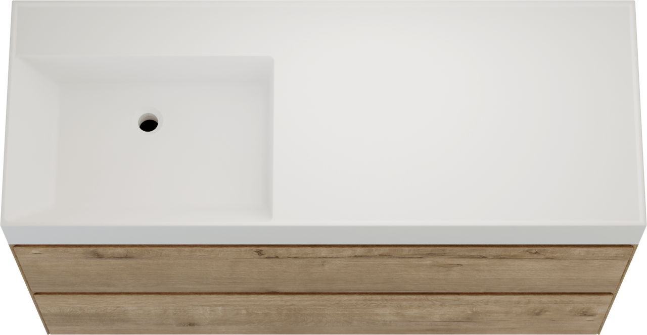 Balmani Mitra Compact meuble salle de bains suspendu 120 x 46 cm chêne brut avec Argila vasque asymétrique gauche en marbre composite blanc mat