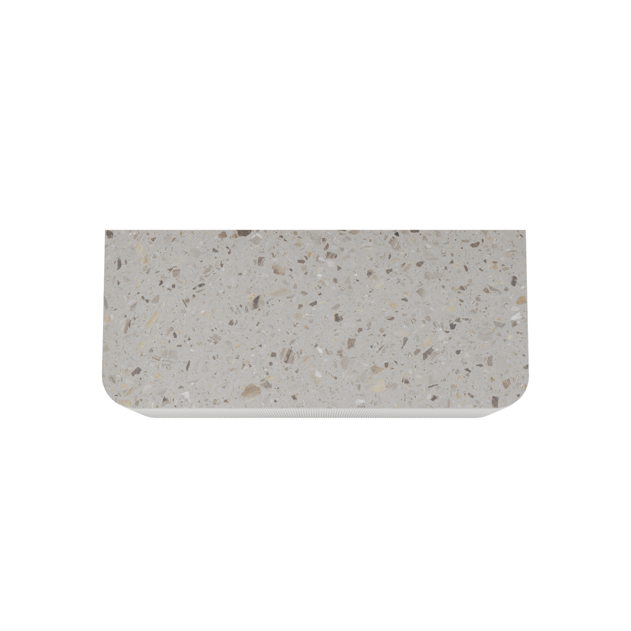 Balmani Moon hängendes Möbelstück Set: 130 x 55 cm, Weiß matt, mit Moon Einzel- oder Doppel Waschtischplatte, Terrazzo in Greige, Vertikale symmetrische gerade Rippe