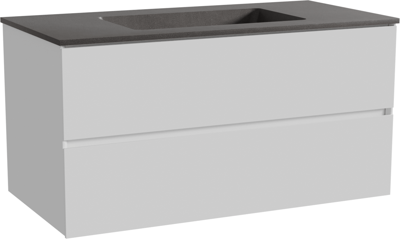 Storke Edge meuble salle de bains suspendu 105 x 52 cm blanc brillant avec Scuro plan simple en quartz noir mat