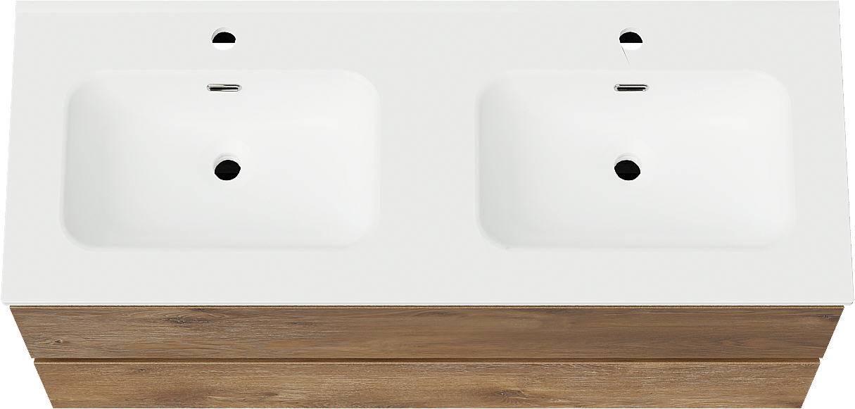 Linie Lado meuble salle de bains suspendu 120 x 46 cm chêne brun avec Baro double vasque en porcelaine blanc mat