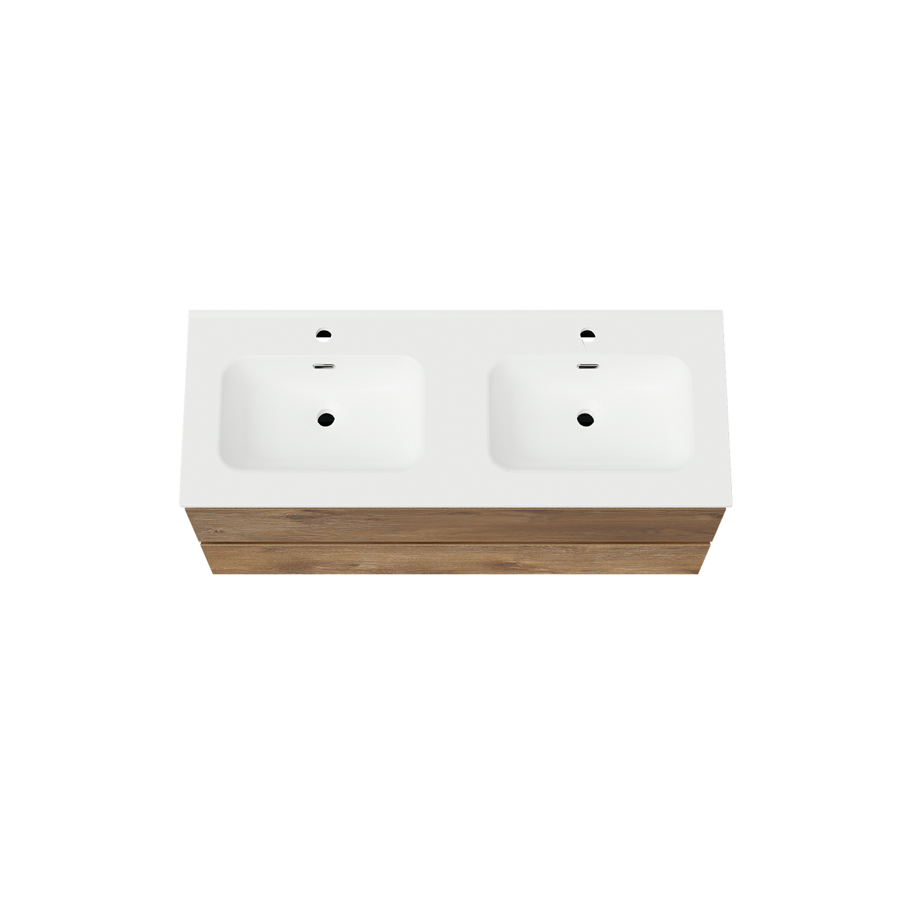 Linie Lado meuble salle de bains suspendu 120 x 46 cm chêne brun avec Baro double vasque en porcelaine blanc mat