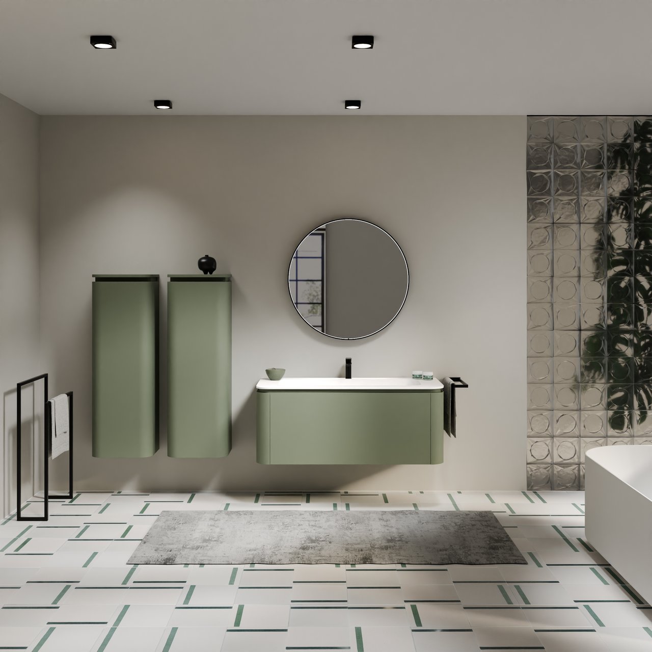 Balmani Moon colonne salle de bains suspendu droite vert sauge 44 x 32 x 130 cm