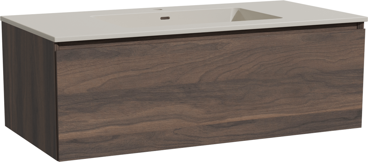 Storke Edge zwevend badkamermeubel 105 x 52 cm notelaar met Diva enkele wastafel in top solid zijdegrijs