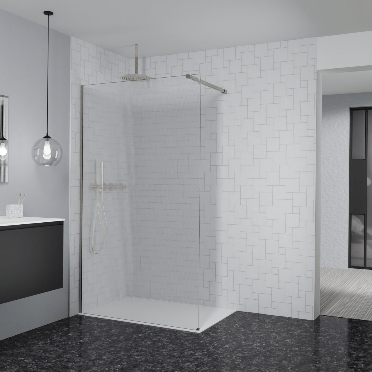 Balmani Modular douche à l'italienne: 120 x 200 cm, Ribs, avec coating, Profil Brushed CoolMetal