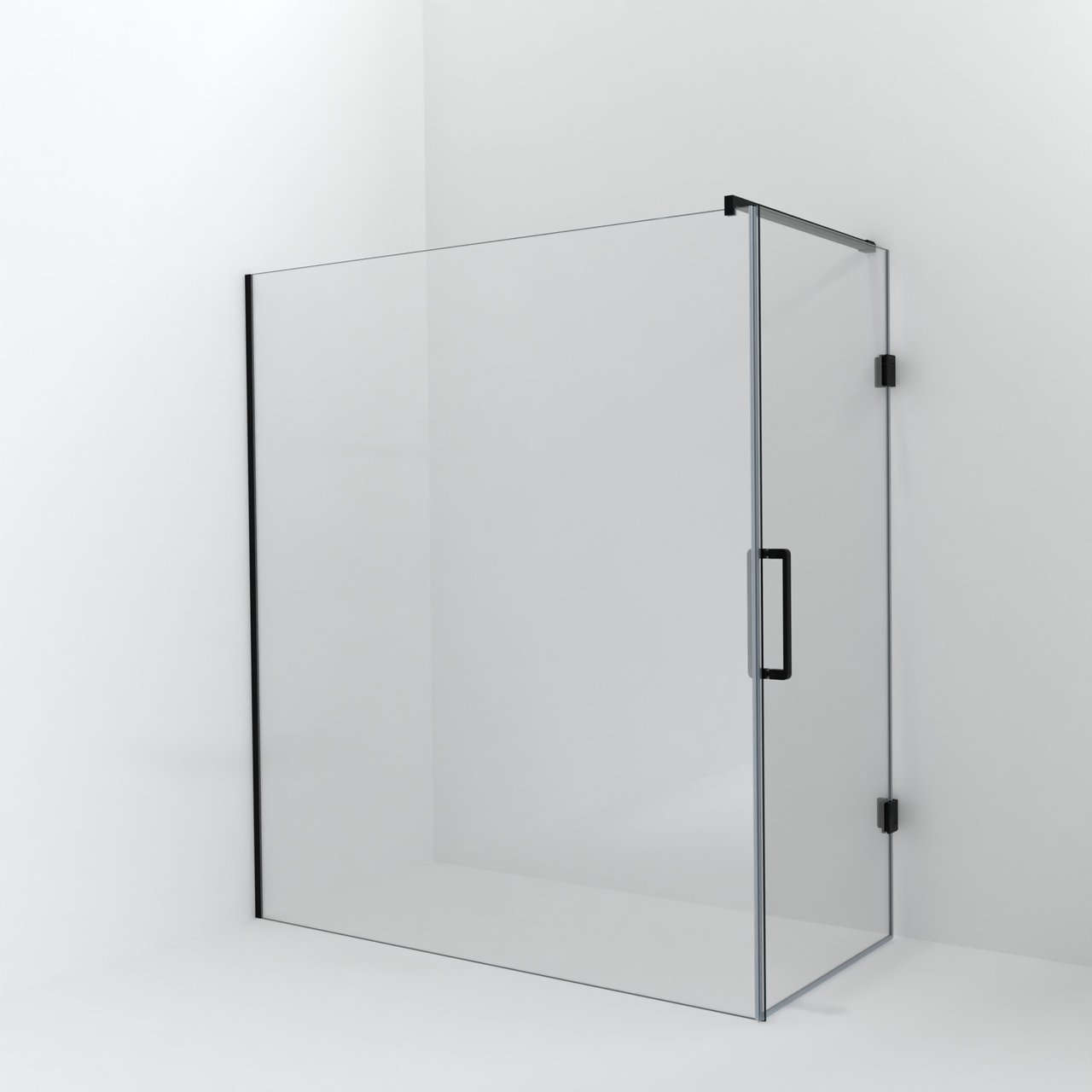 Balmani Modular douche à l'italienne avec porte: 180 x 200 cm avec porte 90 cm, Verre transparent, Profil Noir mat