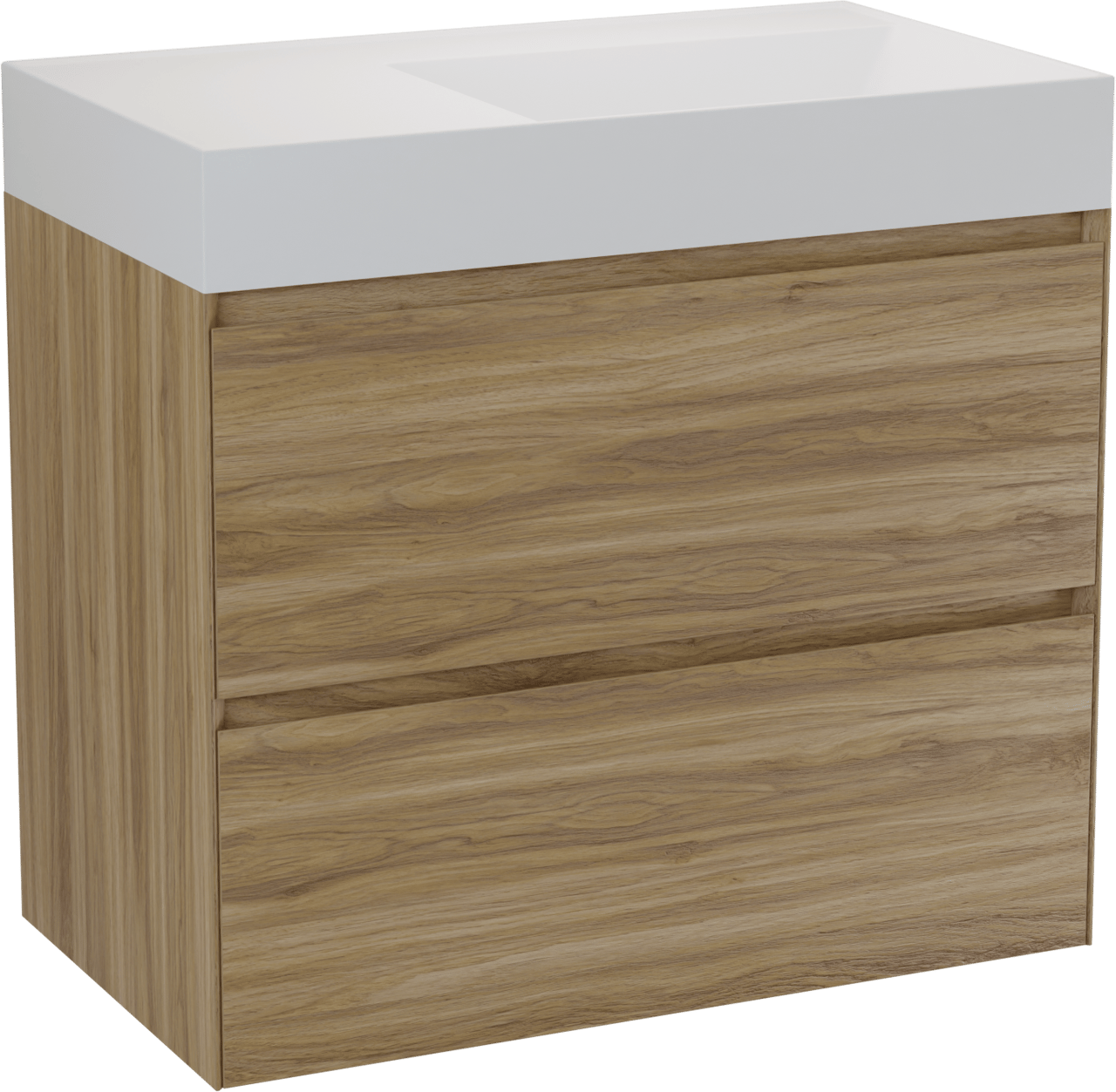 Balmani Mitra Compact hängendes Möbelstück Set: 80 x 46 cm, Wildeiche, mit Argila Waschtisch rechts Marmorkomposit Weiβ matt