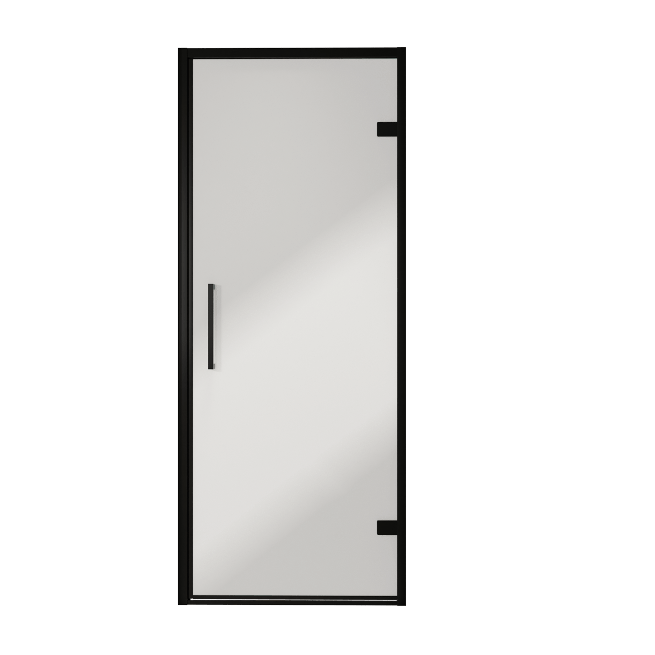 Balmani Senses Design porte pivotante à droite 90 cm x 210 cm verre Miroir Reflex, Profil noir, coating inclus