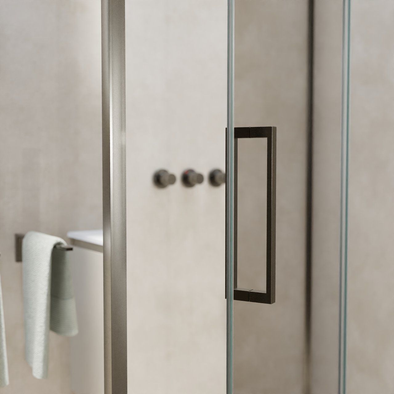 Balmani Senses Design douche en coin avec porte pivotante à droite et paroi latérale fixe, 140 x 90 cm, Verre transparent, Profil Brushed GunMetal