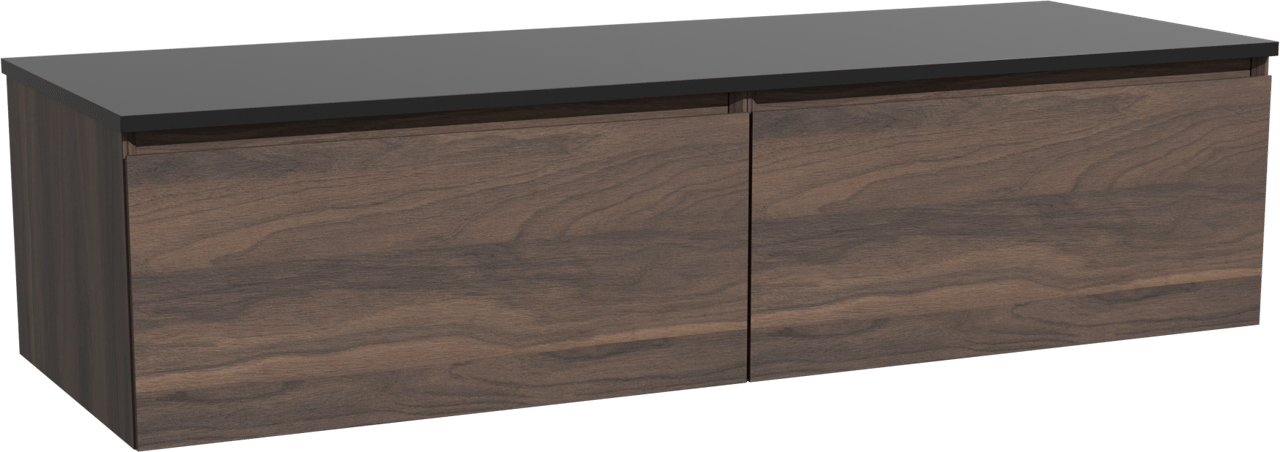 Storke Edge zwevend badkamermeubel 150 x 52 cm notelaar met Panton enkel of dubbel tablet in gepoedercoate mdf mat zwart