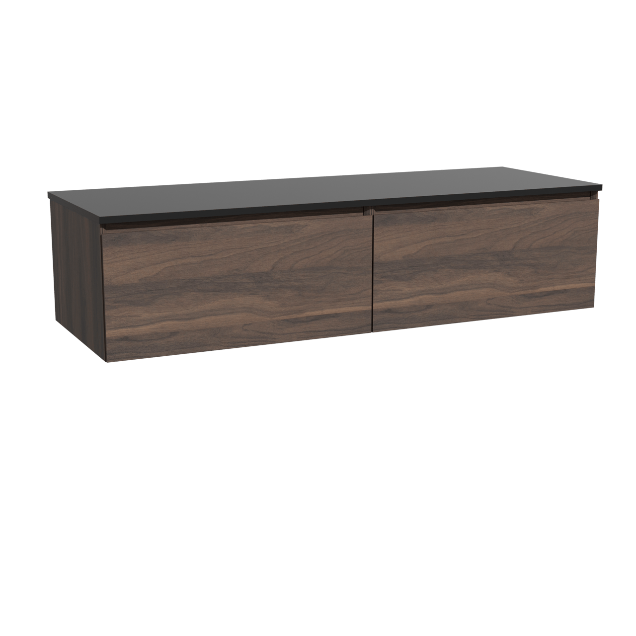 Storke Edge zwevend badkamermeubel 150 x 52 cm notelaar met Panton enkel of dubbel tablet in gepoedercoate mdf mat zwart