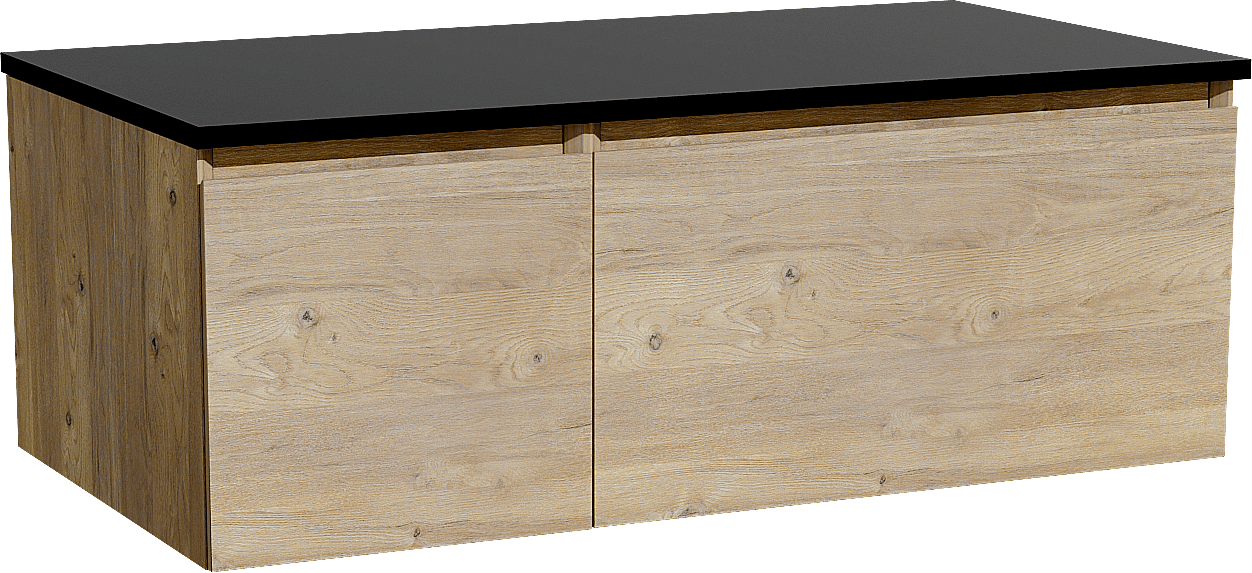 Storke Edge zwevend badkamermeubel 100 x 52 cm ruwe eik met Panton enkel tablet in gepoedercoate mdf mat zwart