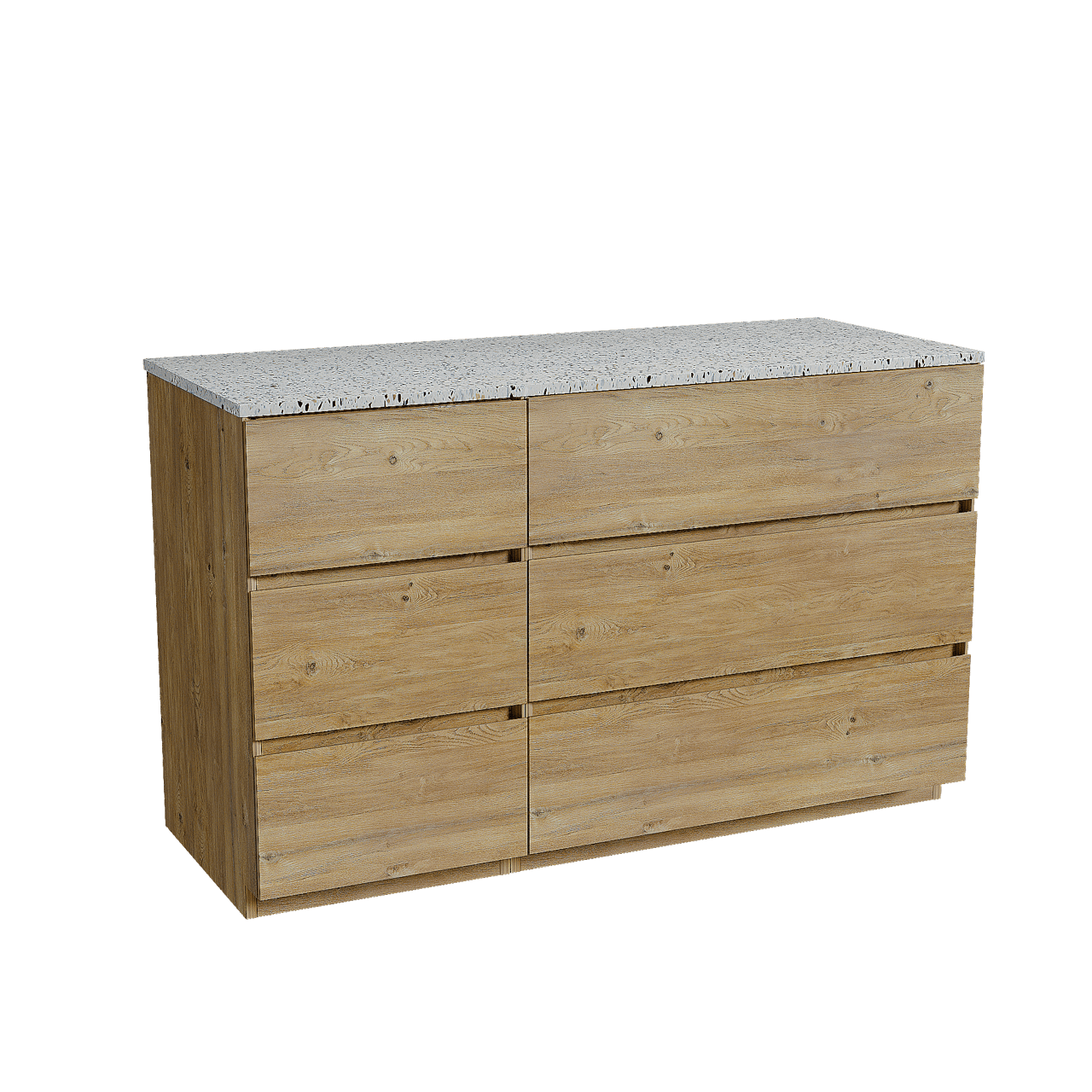 Storke Edge staand badkamermeubel 130 x 52 cm ruwe eik met Tavola enkel of dubbel tablet in mat wit/zwart terrazzo