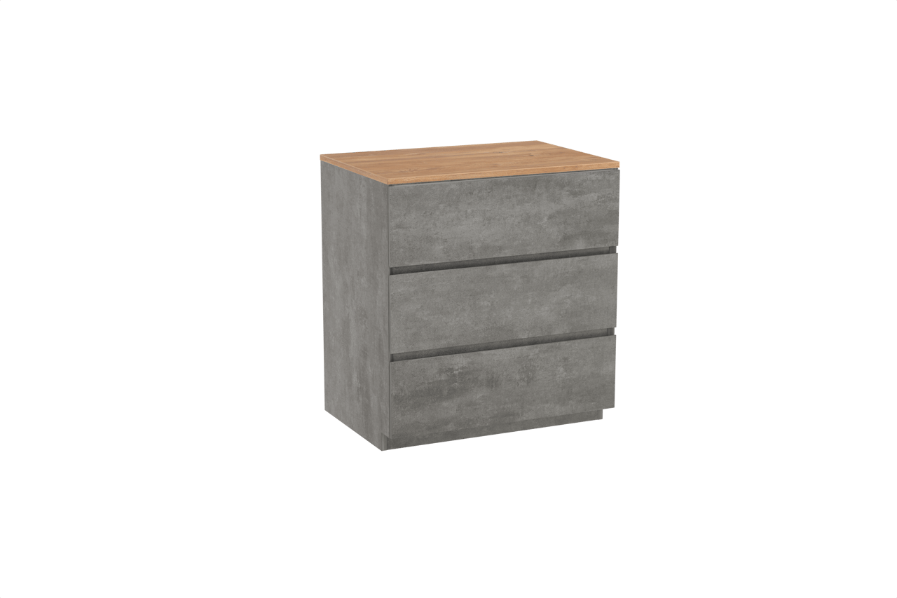 Storke Edge freistehendes Möbelstück Set: 75 x 52 cm, Beton dunkelgrau, mit Panton Einzel Waschtischplatte, Melamin Rohe Eiche