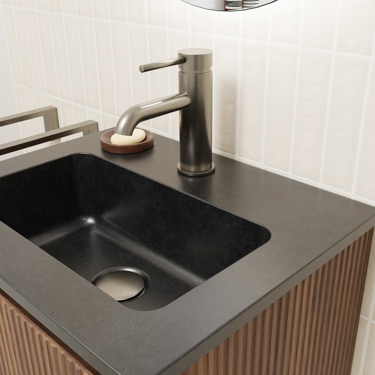 Blaufoss Round EcoStart Standard-Waschbecken Armatur: CoolMetal gebürstet