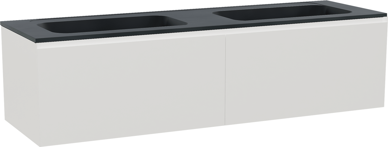 Balmani Idra meuble salle de bains suspendu 180 x 55 cm blanc mat avec Tablo Strada double vasque en marbre composite noir mat