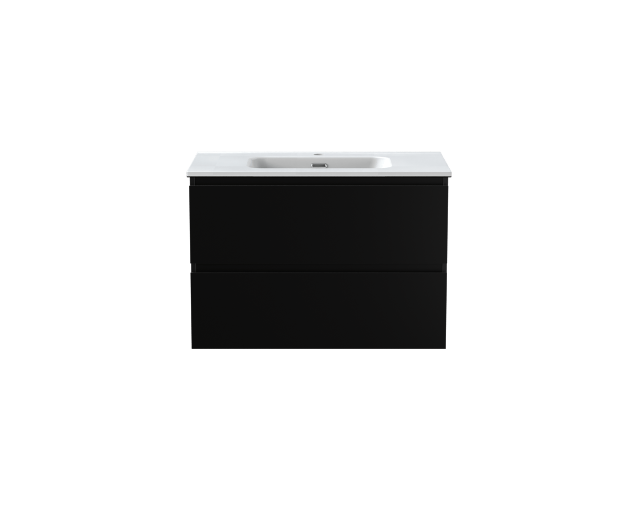 Linie Lado hängendes Möbelstück Set: 80 x 46 cm, Schwarz matt, mit Baro Einzelwaschtisch, Porzellan Weiß matt
