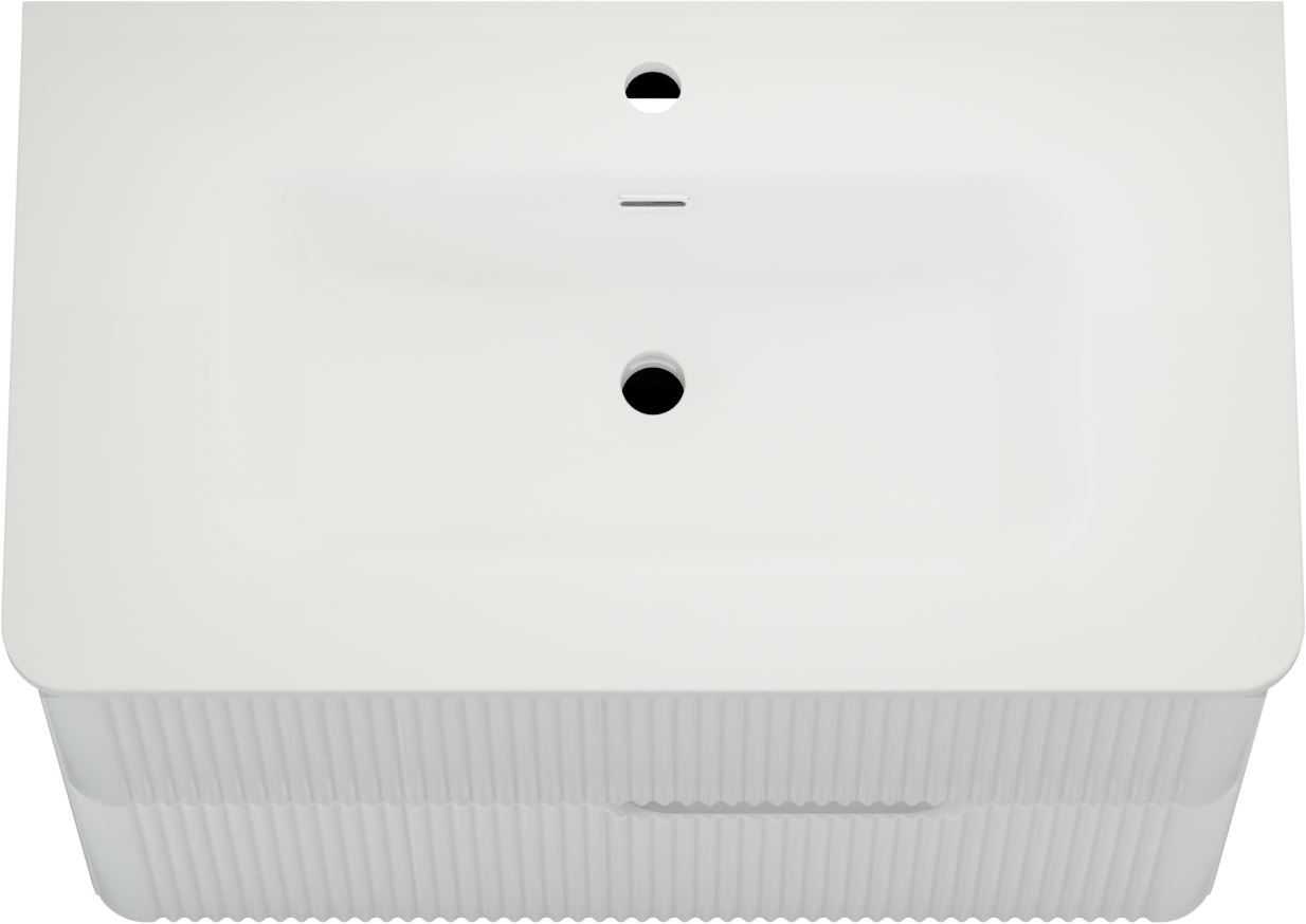 Linie Curvo hängendes Möbelstück Set: 80 x 46 cm, Weiβ glänzend, mit Baro Curvo Einzelwaschtisch Keramik Weiβ glänzend, Vertikale symmetrische runde Rippe