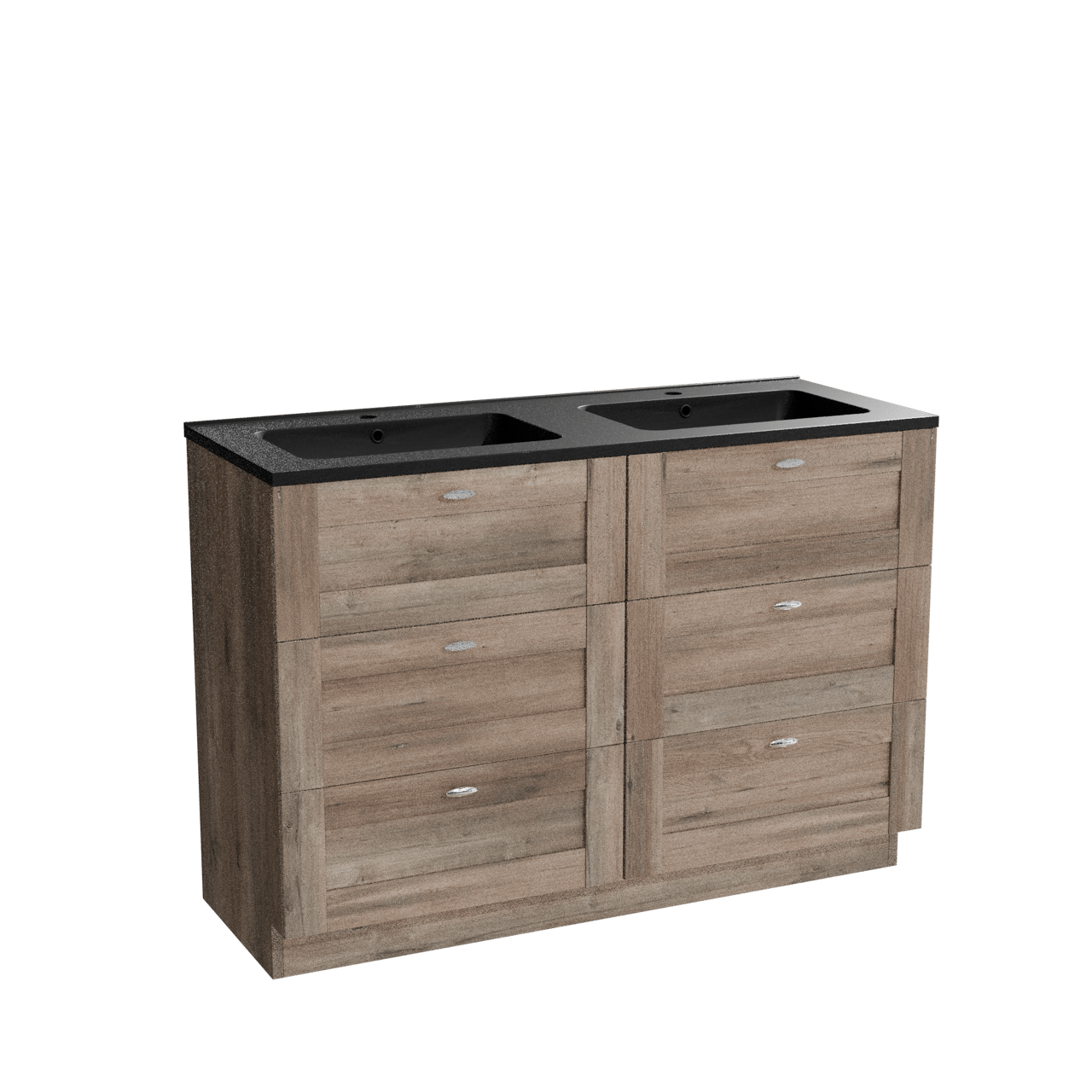 Linie Classo freistehendes Möbelstück Set: 120 x 46 cm, Graue Eiche, mit Vano Doppelwaschtisch, Marmorkomposit Schwarz matt