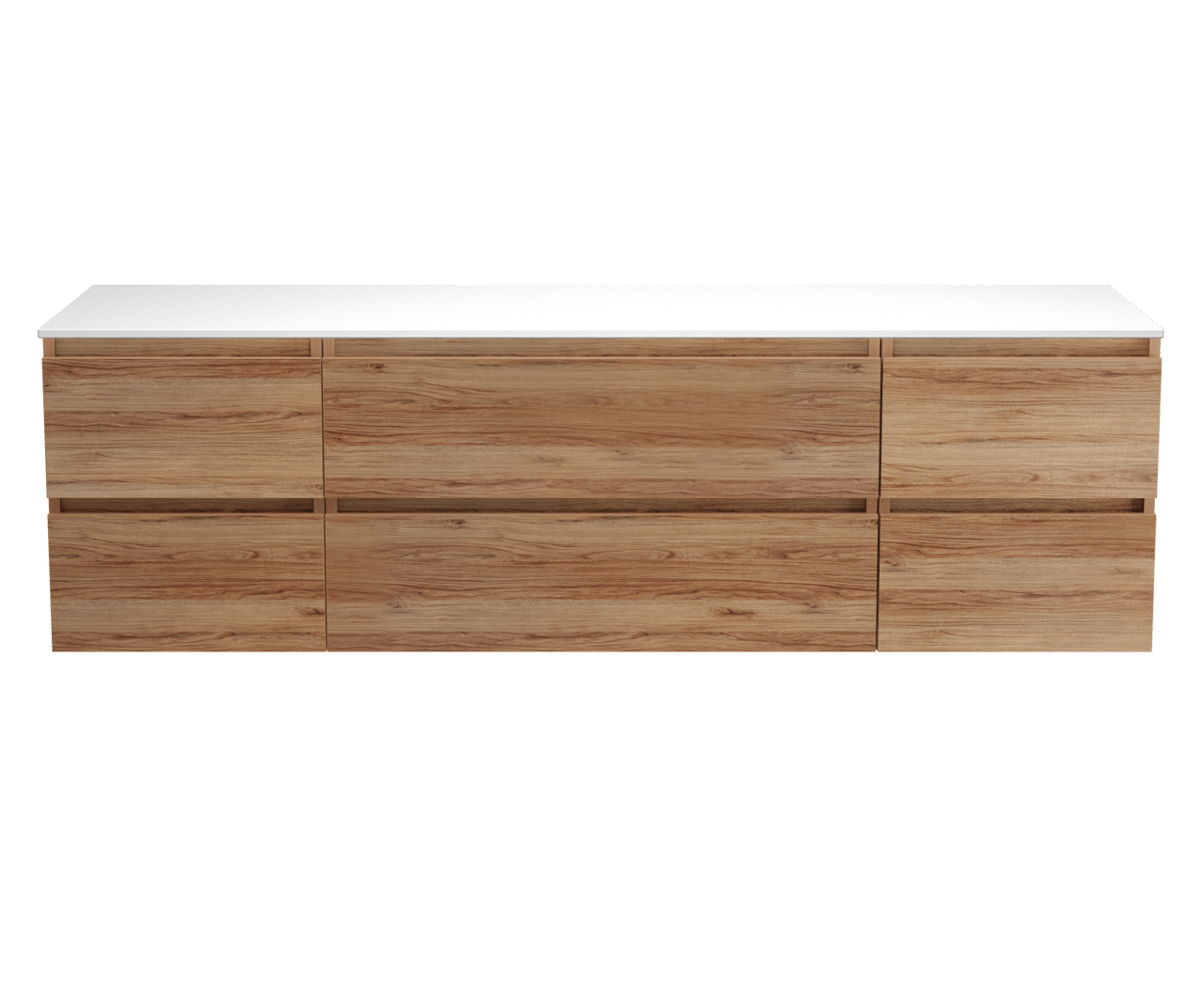 Balmani Lucida meuble salle de bains suspendu 180 x 55 cm teck avec Stretto tablette simple ou double en solid surface blanc mat