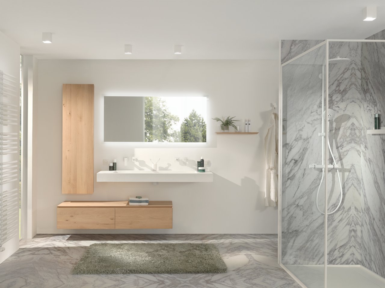 Balmani Mitra Elements hängender Waschbeckenunterschrank: 150 x 50 cm, Eiche Natur, 2 Schubladen