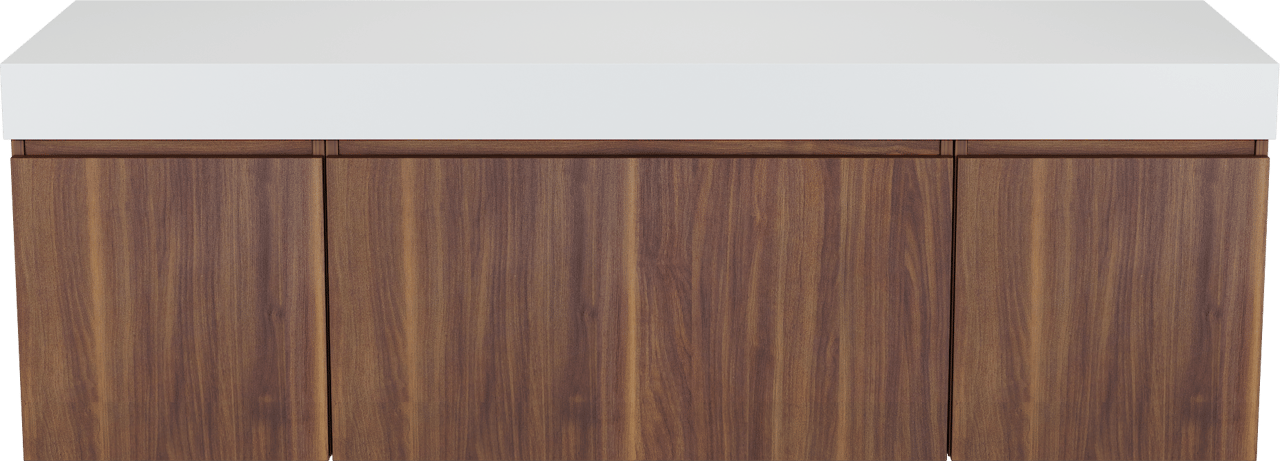 Balmani Sfera meuble salle de bains suspendu 180 x 55 cm noyer américain avec Dominus tablette simple ou double en solid surface blanc mat