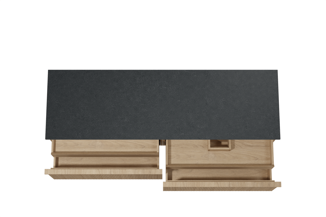 Balmani Forma meuble salle de bains suspendu 180 x 55 cm chêne naturel avec Stretto tablette simple ou double en granit noir, Nervure droite symétrique verticale