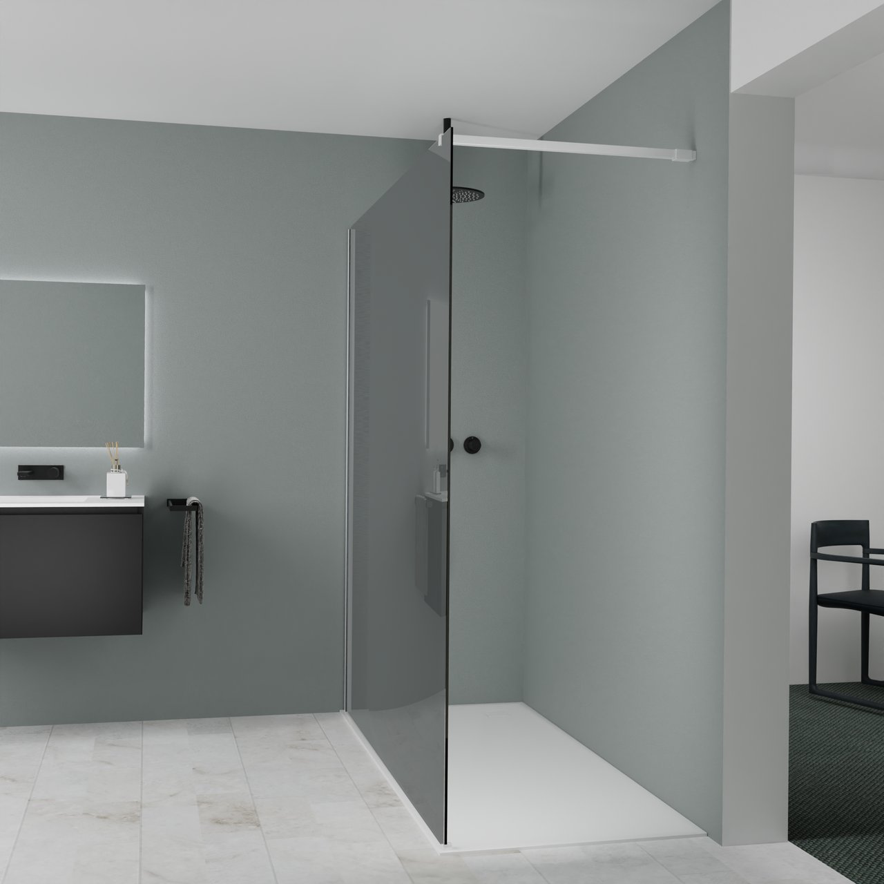 Balmani Modular inloopdouche: 180 x 200 cm, Rookglas met coating, Mat witte profielen