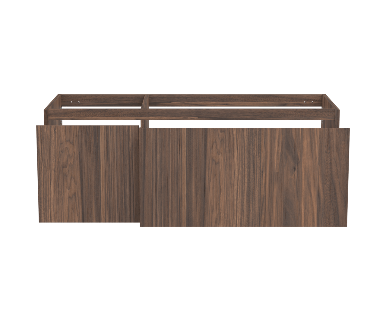 Balmani Idra hängender Waschbeckenunterschrank: 135 x 55 cm, asymmetrisch rechts, Nussbaum, Furnierholz, 4 Schubladen