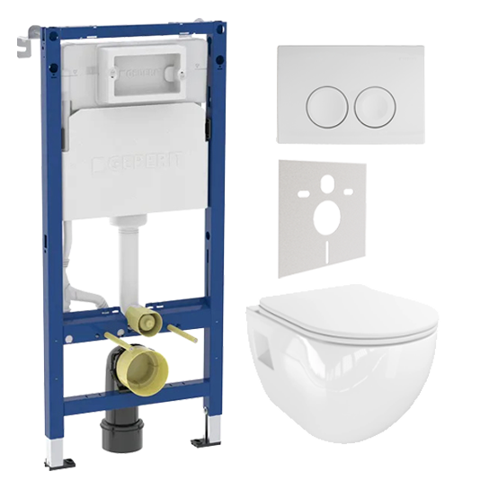 Linie Waldo wc suspendu blanc brillant sans bride avec Geberit Duofix UP100 Delta bâti-support et plaque de commande