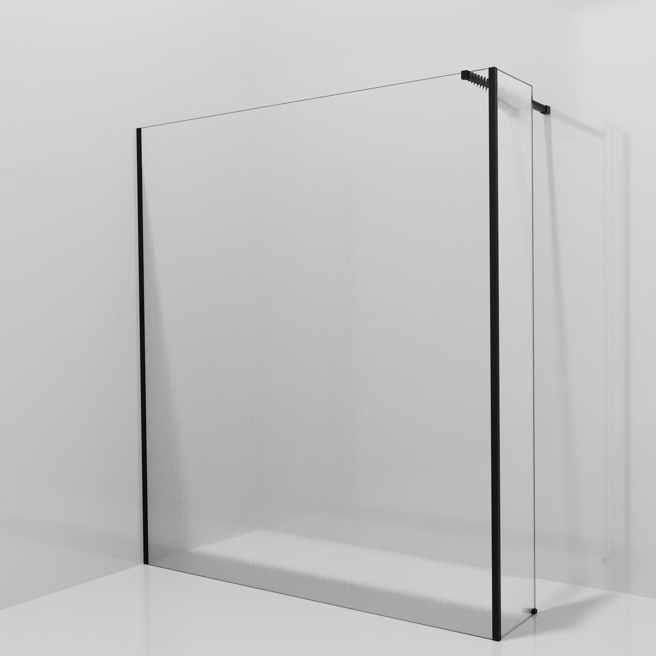 Balmani Modular inloopdouche met vaste zijwand: 180 x 200 cm, Ribs met coating, Mat zwarte profielen