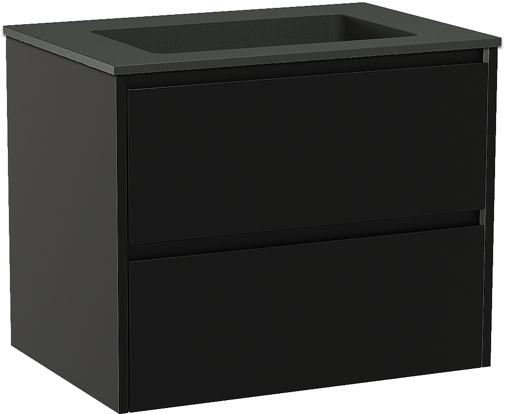 Storke Seda zwevend badmeubel 75 x 52 cm mat zwart met Scuro enkele wastafel in kwarts mat zwart