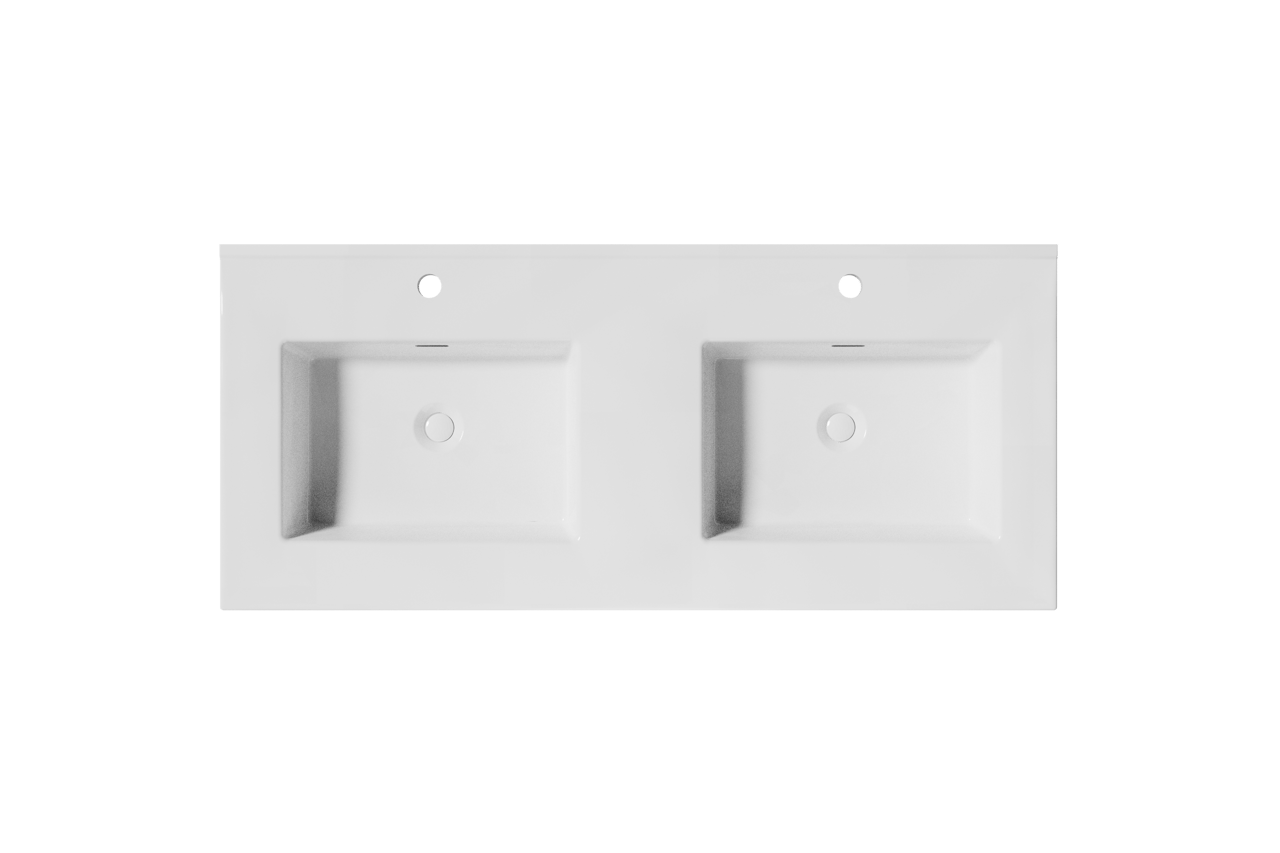 Storke Kera plan double vasque céramique Blanc Brillant 120 x 52 cm, bonde incluse