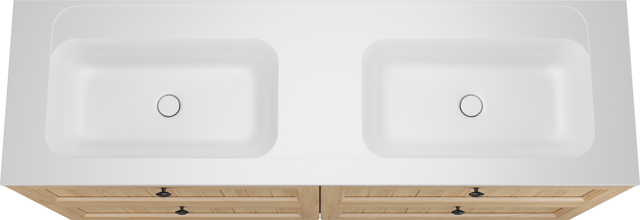 Balmani Lemon freistehendes Möbelstück Set: 180 x 55 cm, Naturbelassene Eiche Furnier, mit Tablo Strada Doppelwaschtisch, Weiß matt