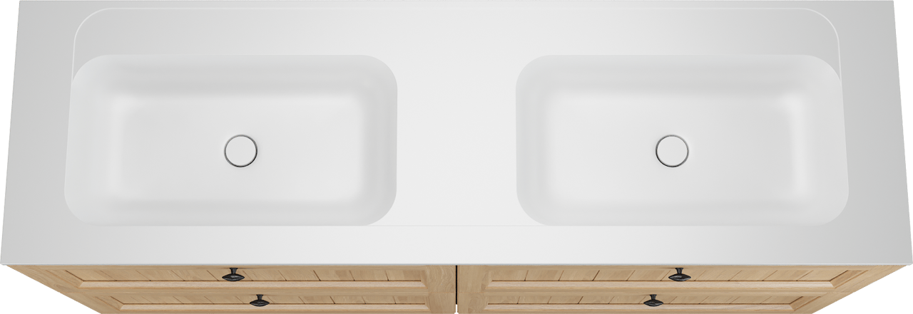 Balmani Lemon meuble salle de bains à poser 180 x 55 cm, placage chêne naturel avec Tablo Strada double vasque en blanc mat