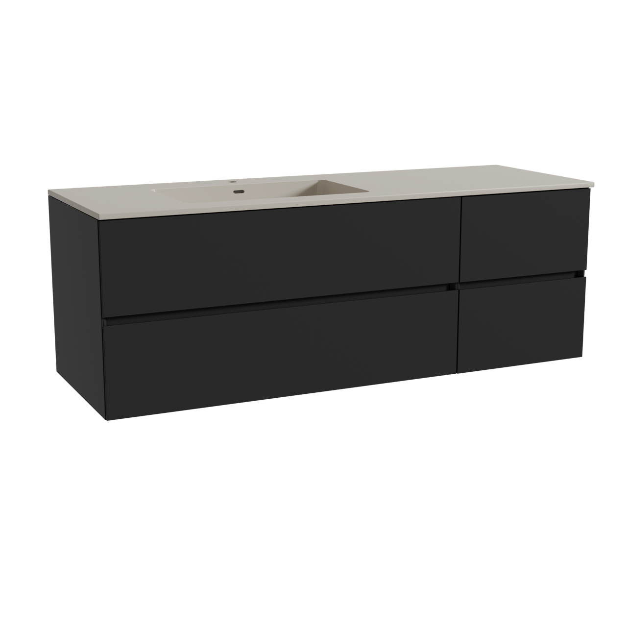 Storke Edge hängendes Möbelstück Set: 150 x 52 cm, Schwarz matt, mit Diva Waschtisch links, Top Solid Seidengrau