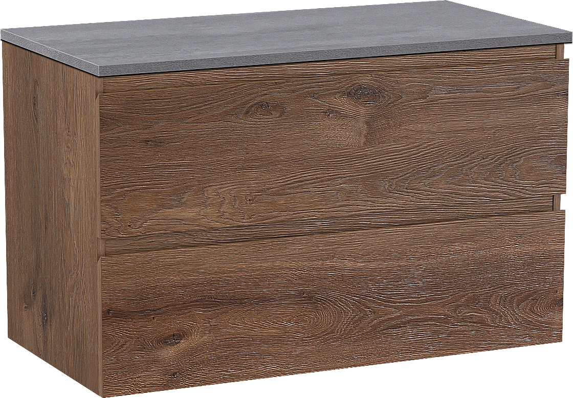 Linie Lado zwevend badmeubel 90 x 46 cm bruin eiken met Lado enkel wastafelblad in melamine beton donkergrijs