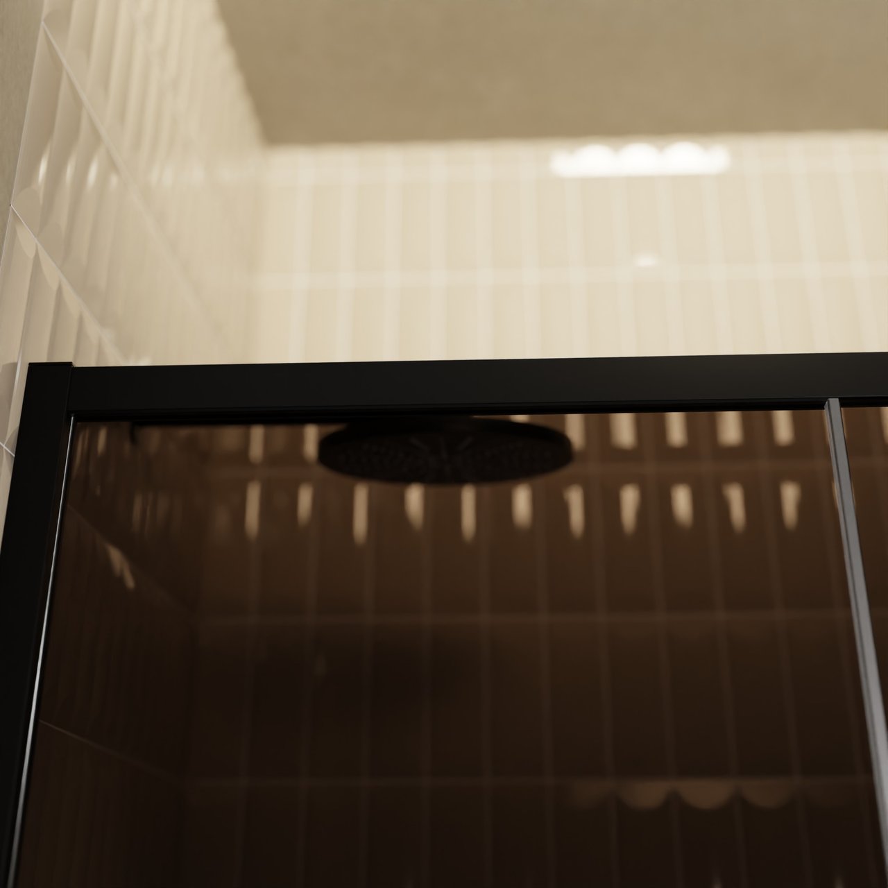 Balmani Senses Design douche schuifdeur omkeerbaar 140 cm x 210 cm Brons glas, Zwarte profielen