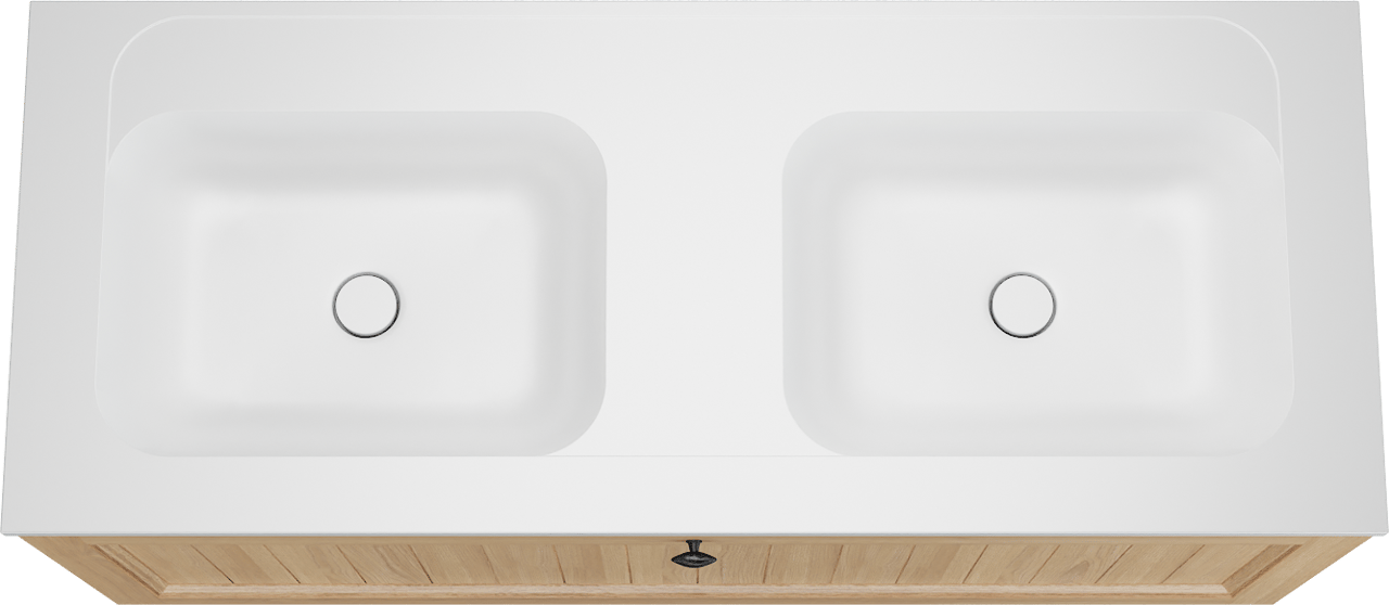 Balmani Lemon hängendes Möbelstück Set: 135 x 55 cm, Naturbelassene Eiche Furnier, mit Tablo Strada Doppelwaschtisch, Weiß matt