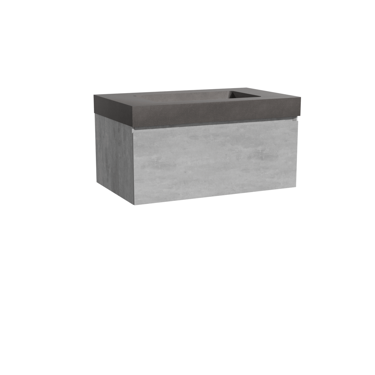 Storke Edge meuble salle de bains suspendu 85 x 52 cm béton gris foncé avec Scuro High plan simple en quartz noir mat